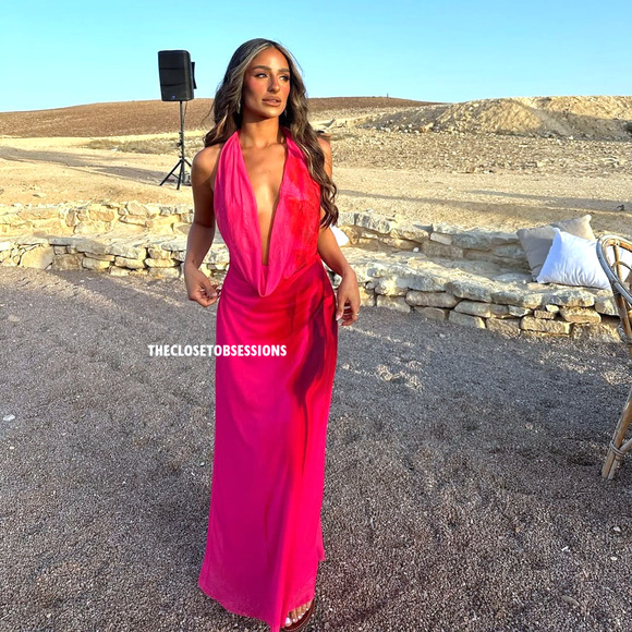 ZARA Fuchsia Open Back Midi Dress NWT | Blogger Fave Halter Neck - Picture 12 of 16